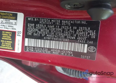 2015 Toyota Camry Xse from USA, damaged, VIN 4T1BF1FK6FU970082